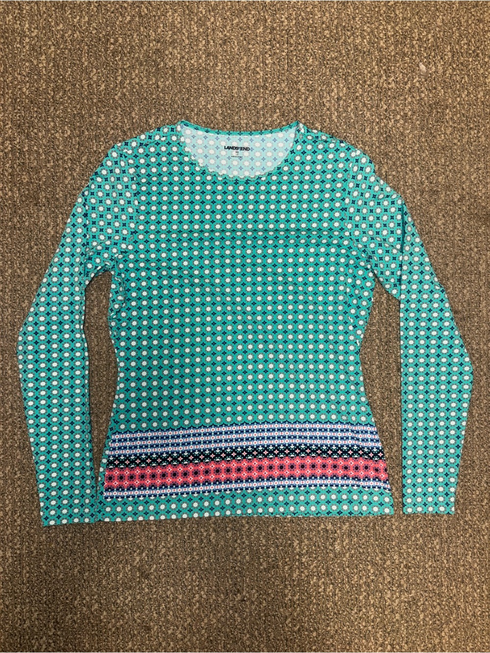 Lands' End Teal Geometric Long-Sleeve Top - Size XS
